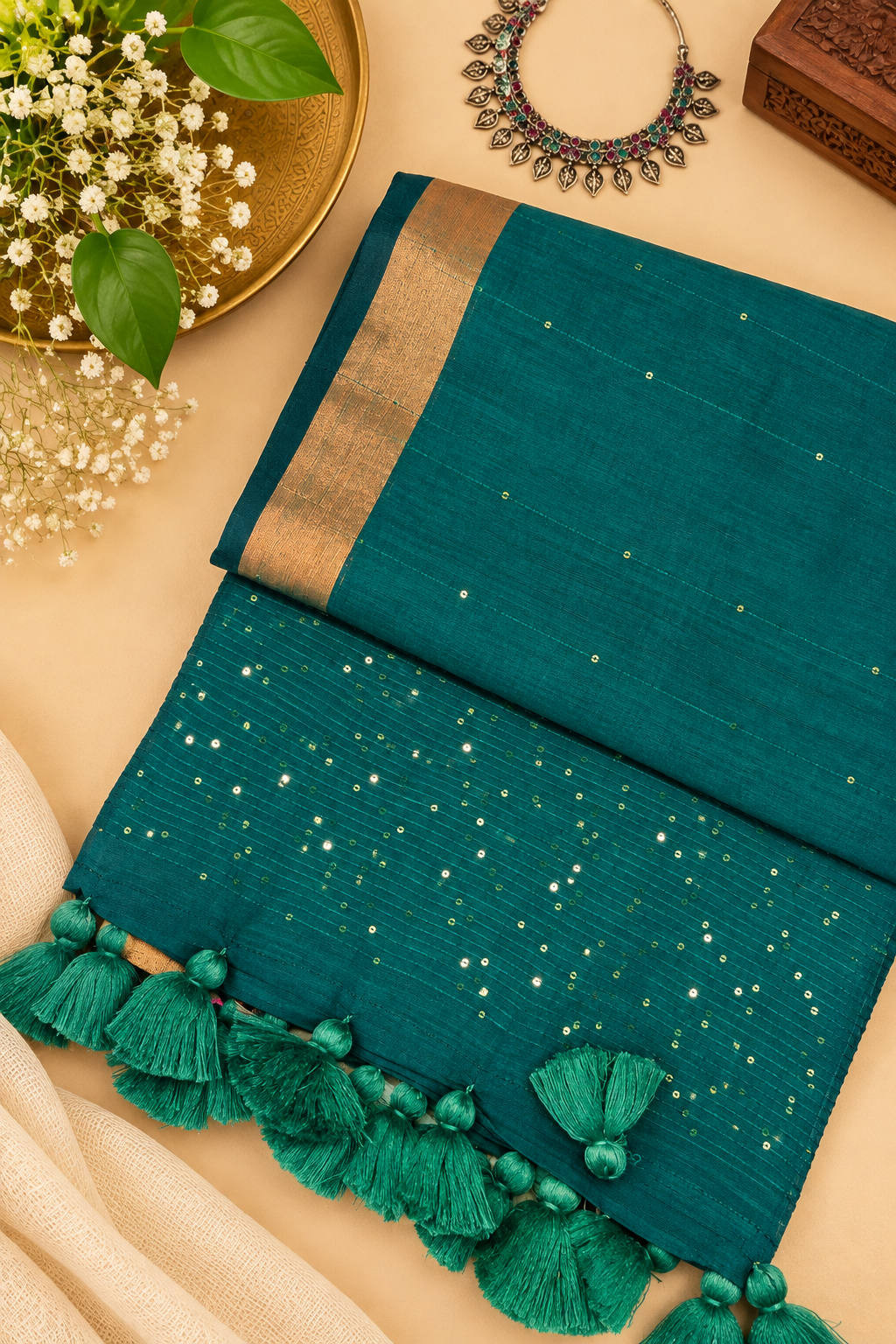 Deep Green Mul Cotton Saree