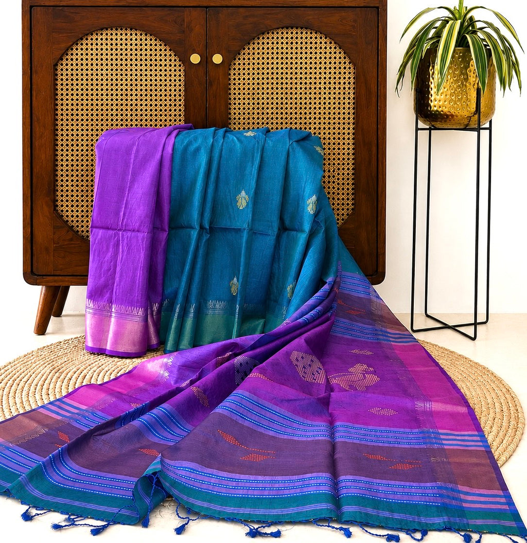 Peacock Green Bawan Buti Tussar Silk Saree