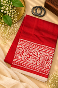Red Hand Block Pure Silk Saree