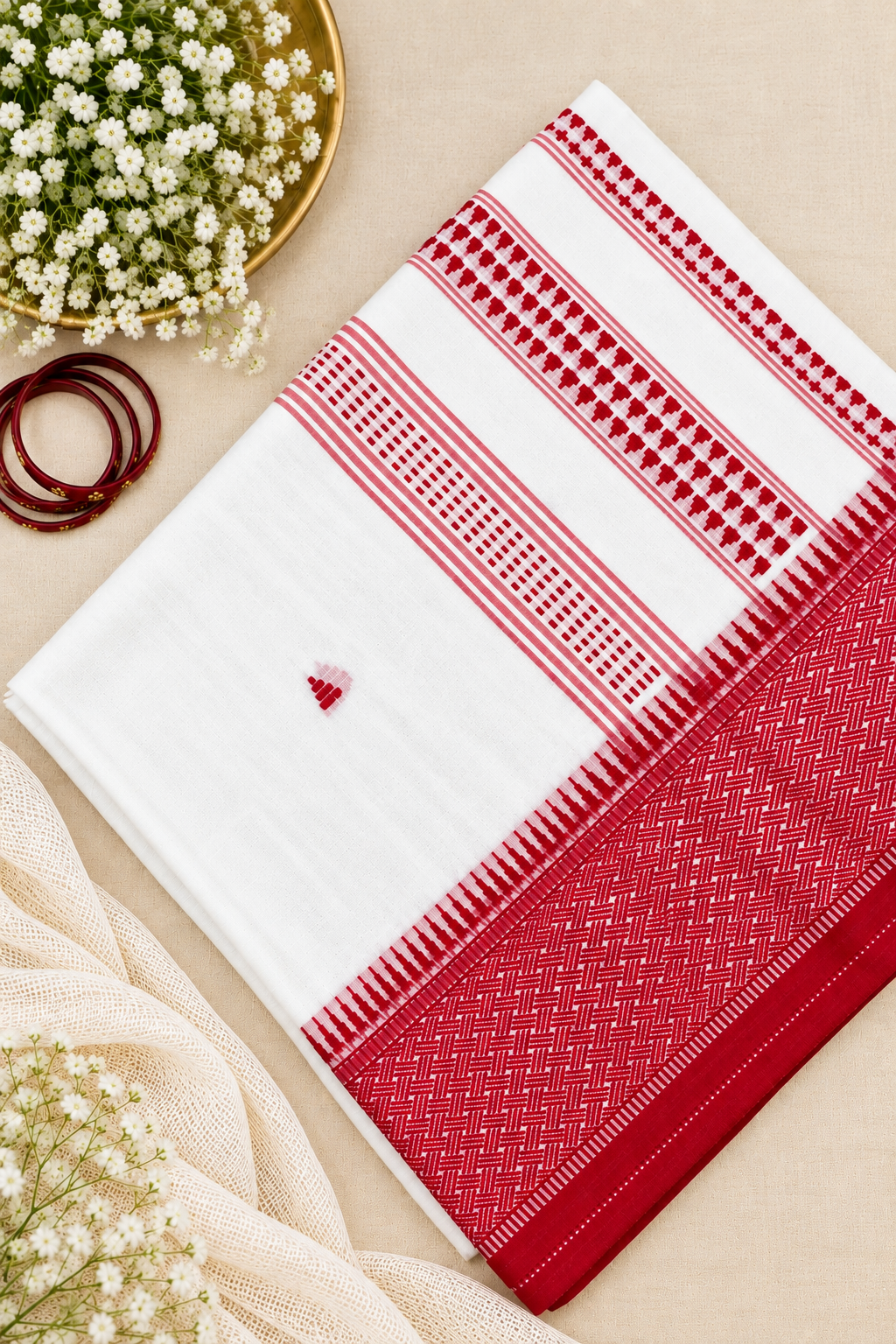 White Cotton Begampuri saree