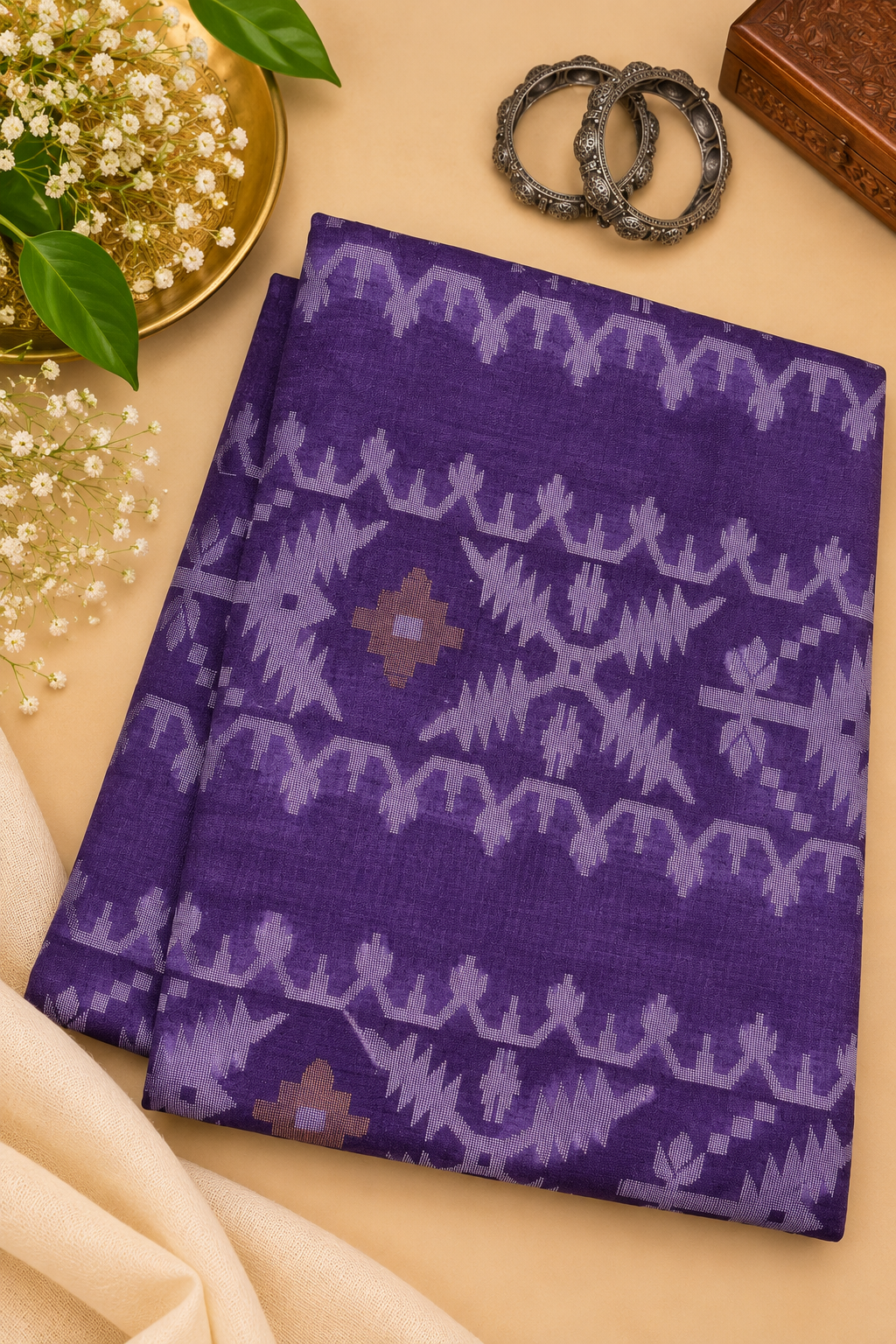 Purple Jacquard Jamdani Tussar Saree