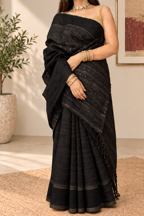 Black Tussar Saree with Zari and Sequins