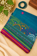 Peacock Green Kantha Cotton Saree
