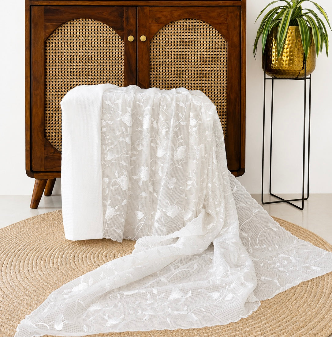 White Parsi embroidery Resham Kota Saree