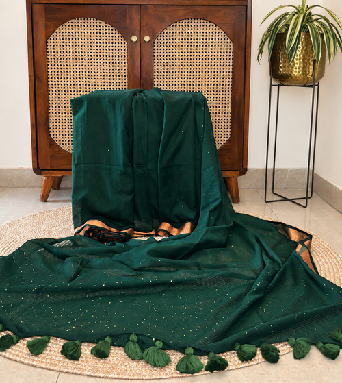Deep Green Mul Cotton Saree