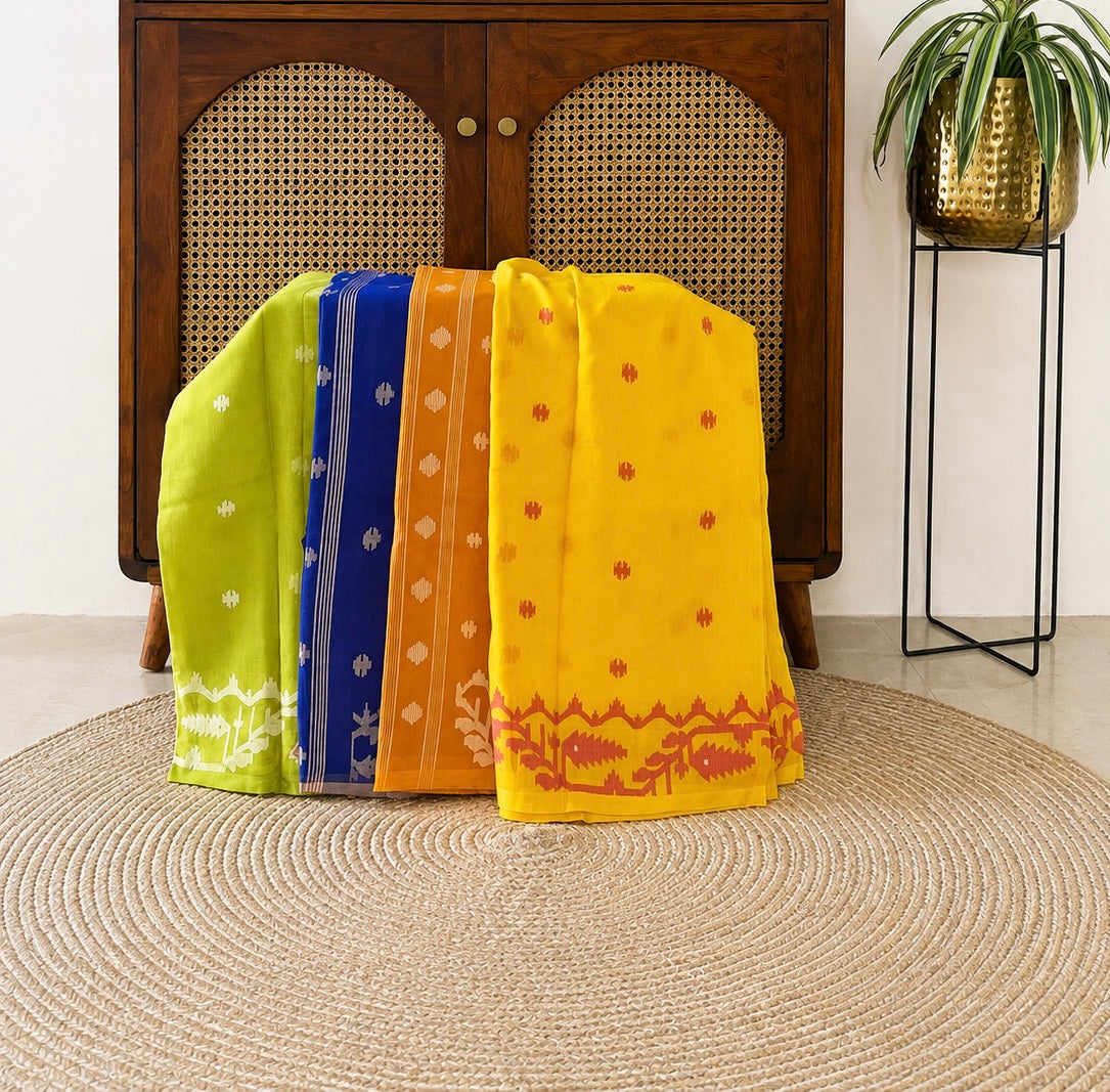 Deep Blue Jamdani Mul Cotton Saree