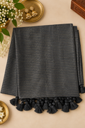 Black Mul Cotton Saree with Zari work