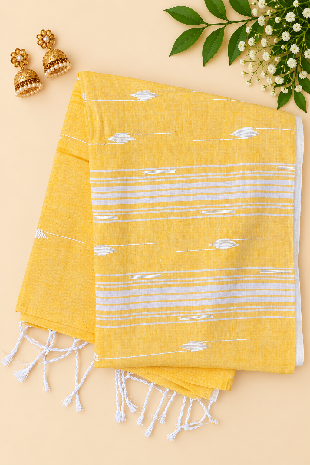 Mango Yellow Mul Cotton Jamdani Saree
