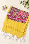 Yellow Mul Cotton Saree with Pink Printed Blouse Piece