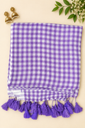 Purple Checkered Mul Cotton Saree with Tassels