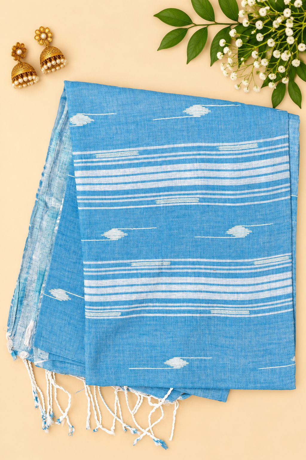 Sky Blue Mul Cotton Jamdani Saree