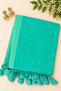 Teal Mul Cotton Saree with Sequins