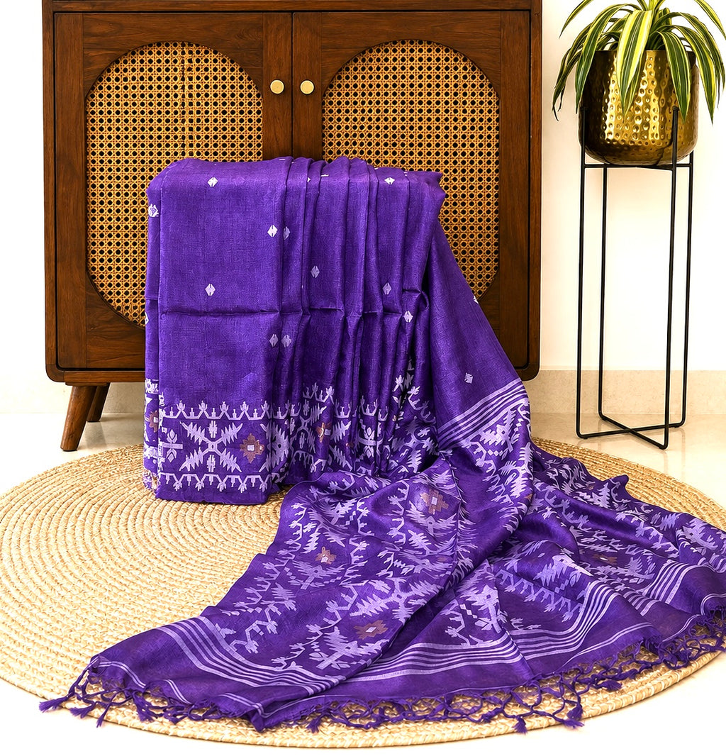 Purple Jacquard Jamdani Tussar Saree