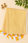 Yellow Mul Cotton Saree with White Stripes