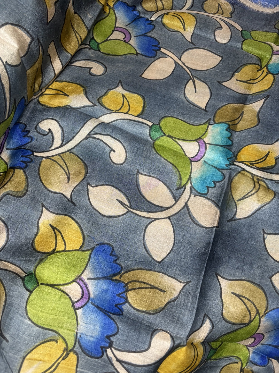 Blue Shibori Tussar Saree with Kalamkari Blouse