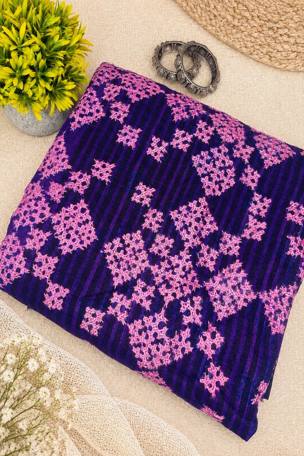 Purple Kutch Sindhi Embroidery Ghicha Silk Saree